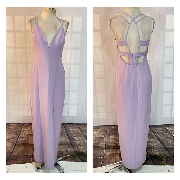 Aidan by Aidan mattox lilac purple plunge neck cage back column gown size 10 - Picture 1 of 15